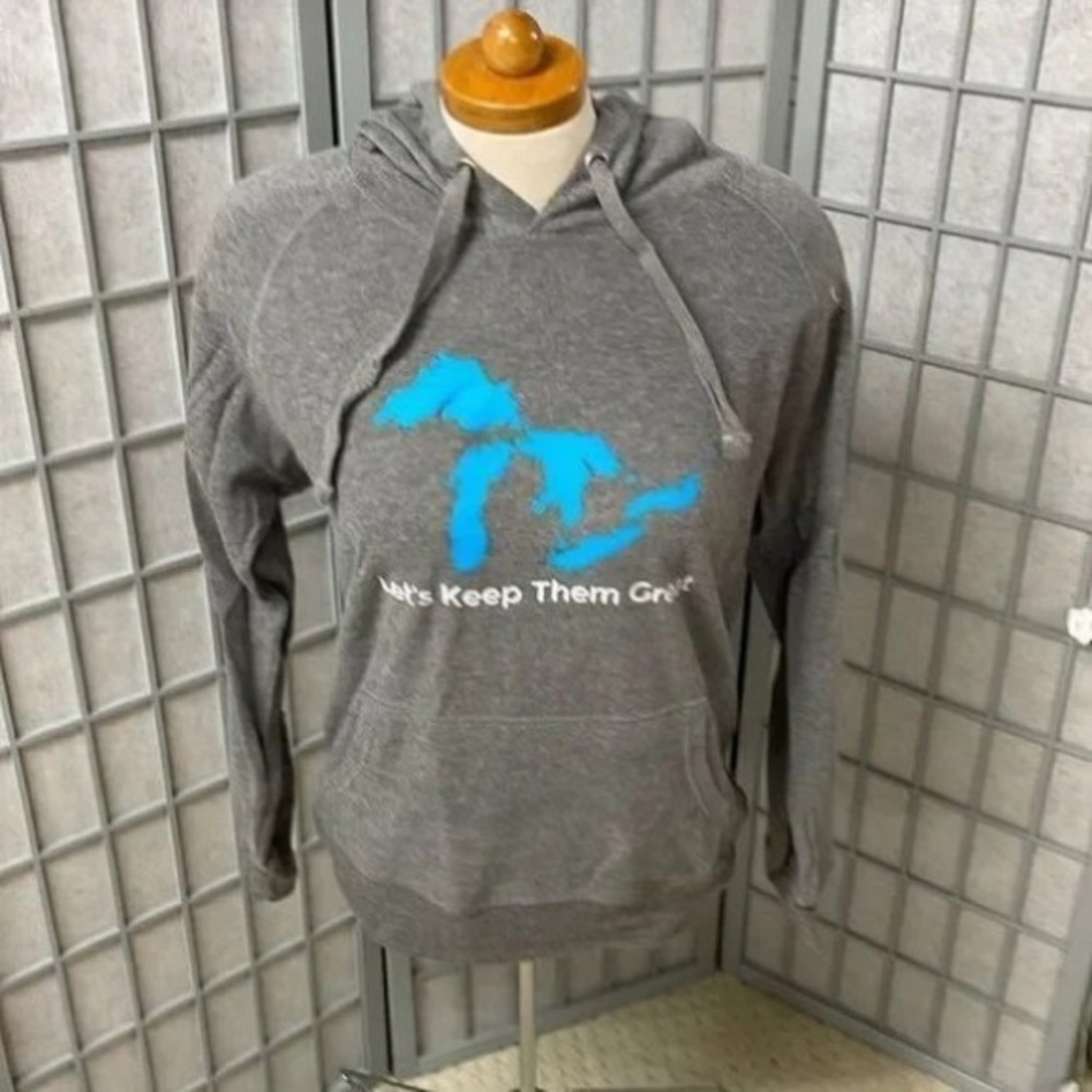 Gray Hoodie with Blue Graphic